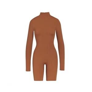 SKIMS Size Small ALL-IN-ONE LONG SLEEVE MID THIGH ONESIE CARAMEL NWT Jumpsuit
